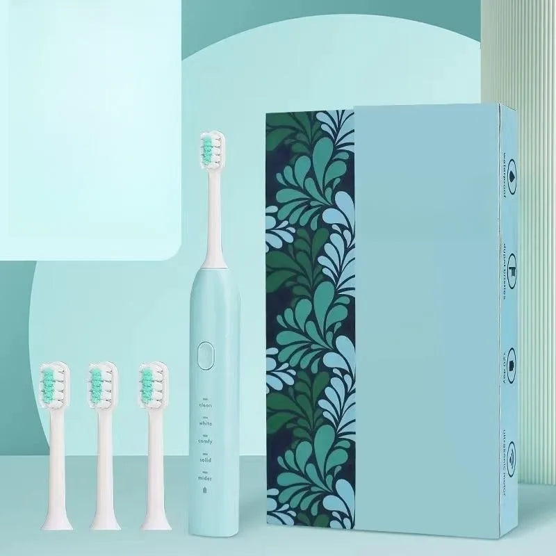 Yellow rechargeable electric toothbrush with USB charging port and soft bristle brush head