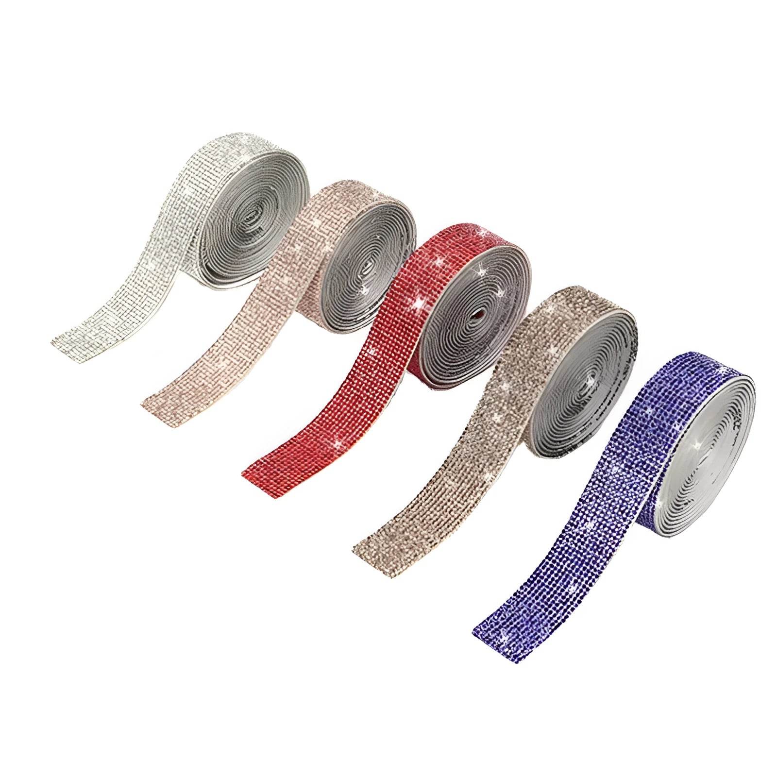 A 1 yard long strip of self-adhesive glass water drills in white and AB colour for clothing decoration