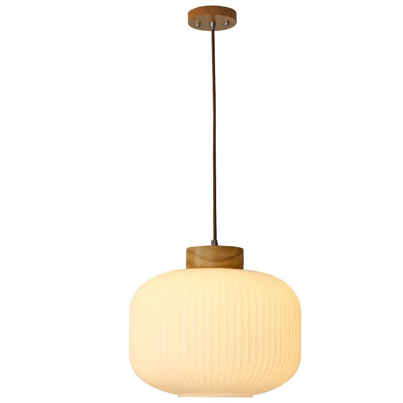 Retro Chinese wooden pendant light with Nordic design in bedroom setting