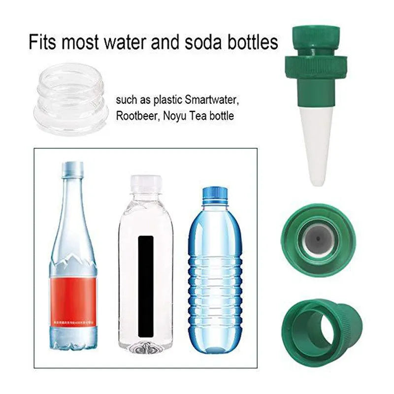 Green ceramic plant watering dripper device for attachment to cola bottles