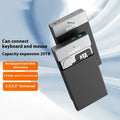 3.5 inch SATA to USB 3.0 hard disk enclosure in black and silver colour with power supply and data cable.