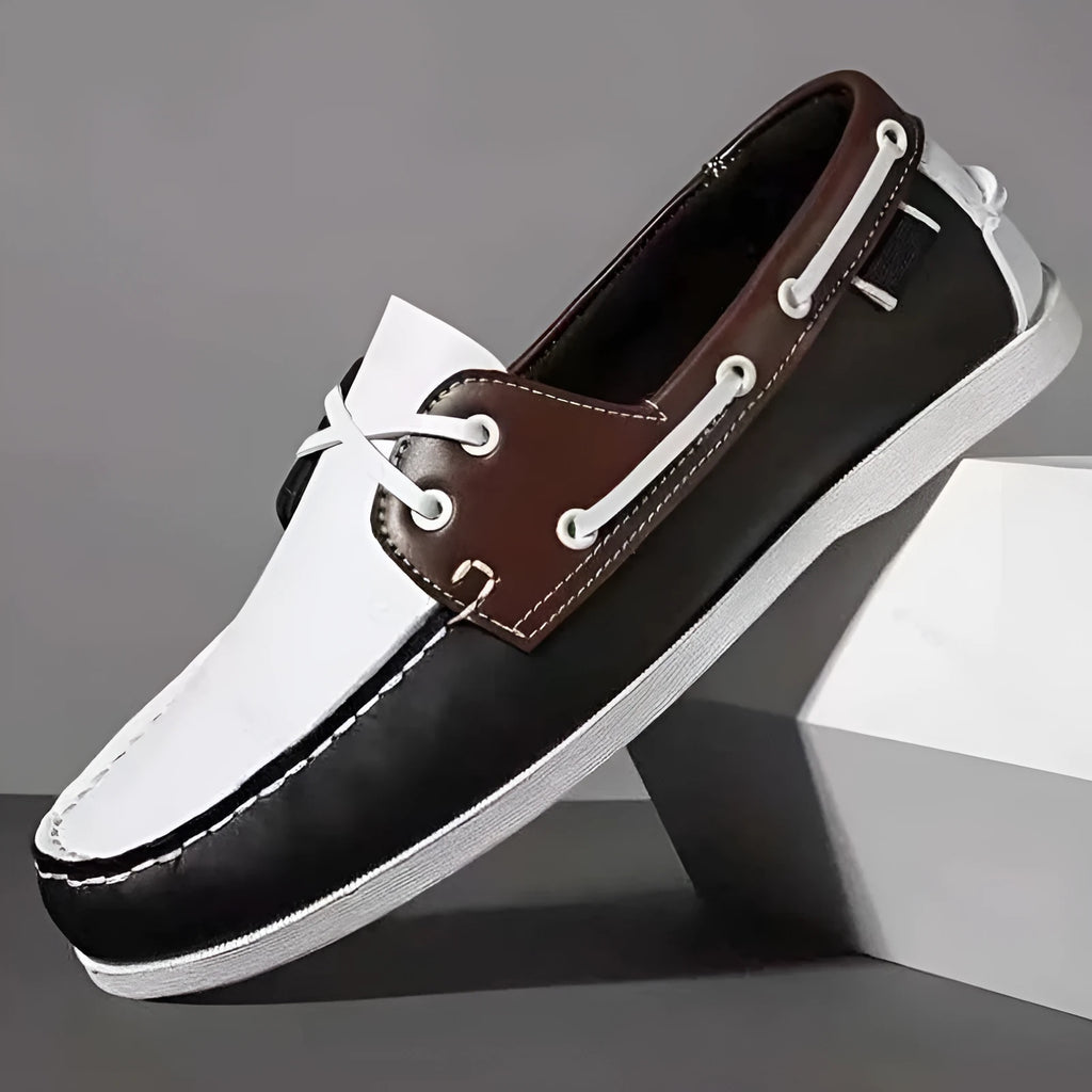 Men's British style casual shoes with flat heel and round toe in artificial PU leather