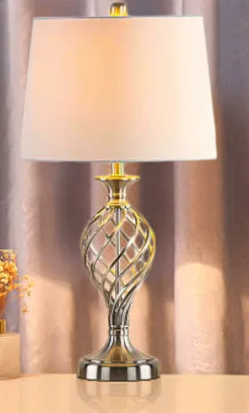 Touch control dimmable bedside table lamp with USB charging port in European alloy design