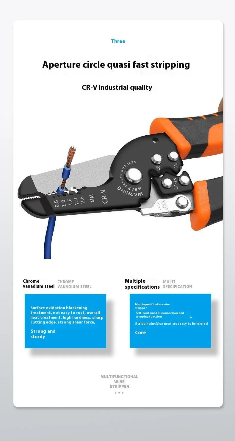 Automatic wire stripping pliers for electrical work with high carbon steel blades