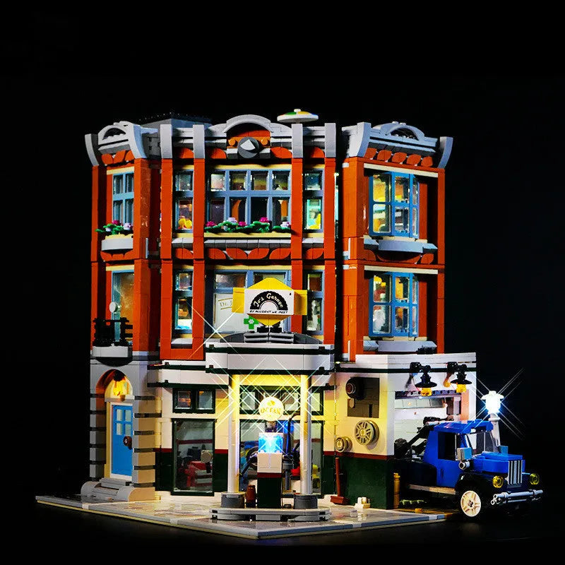 MOC LED lighting accessories kit with plastic components for architectural model corner shop lighting effects