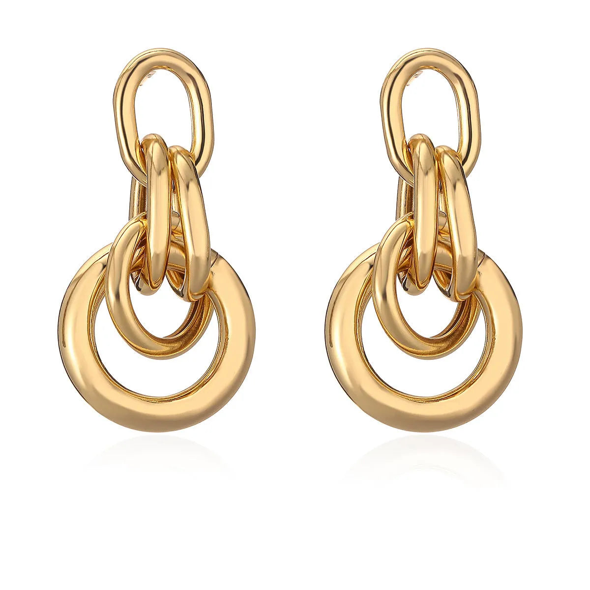 Geometric copper earrings for women in gold with irregular high-profile shape