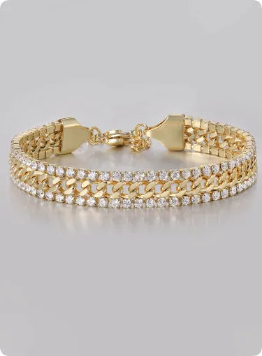 Gold tennis bracelet with hip hop styling for men and women
