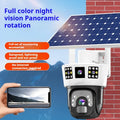 Solar-powered outdoor surveillance camera with integrated solar panel and wireless design