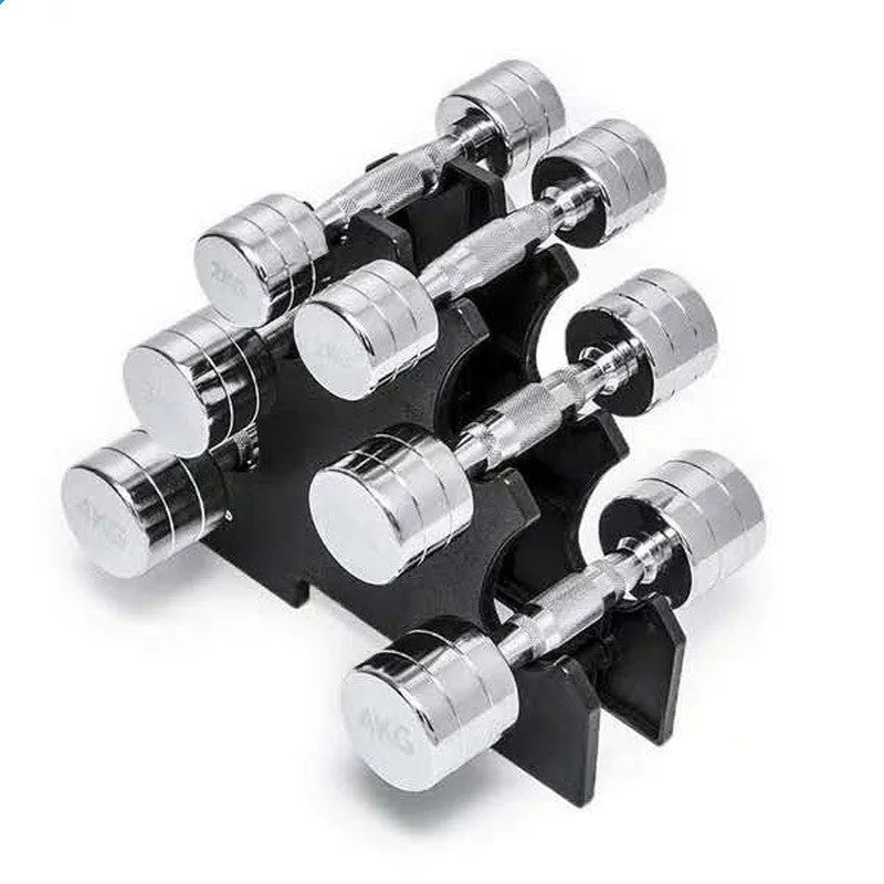Silver pure steel electroplated dumbbell on grey background
