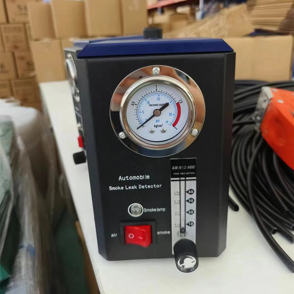 Car smoke leak detector unit with steel housing and connection for BMW oil filter cover test points