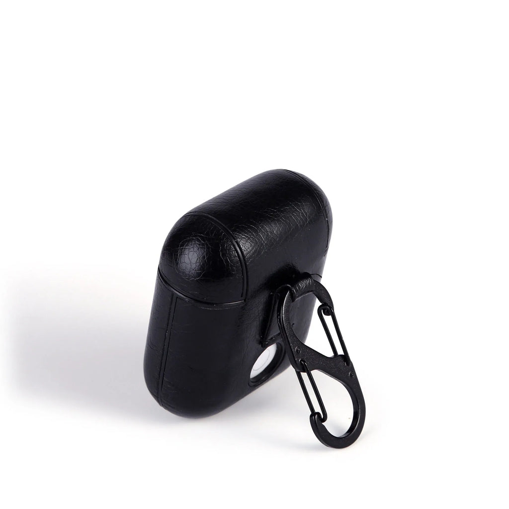 Genuine leather protective case for Apple AirPods in black, brown, light brown, and red.