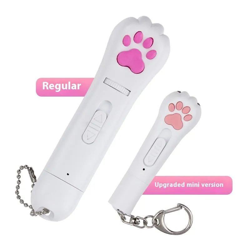 Infrared laser cat teasing wand toy showing multiple pattern projection including mini footprints