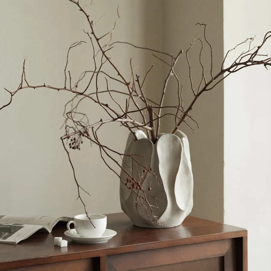Irregular shaped art-style ceramic vase for flower arrangements in living room or desktop display