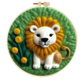 Round linen fabric embroidery kit with wool felt pieces for making a three-dimensional floral blanket painting, includes a free frame.