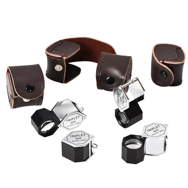 Handheld portable jewellery magnifying glass with optical glass lens and metal body for stamp coin jade identification