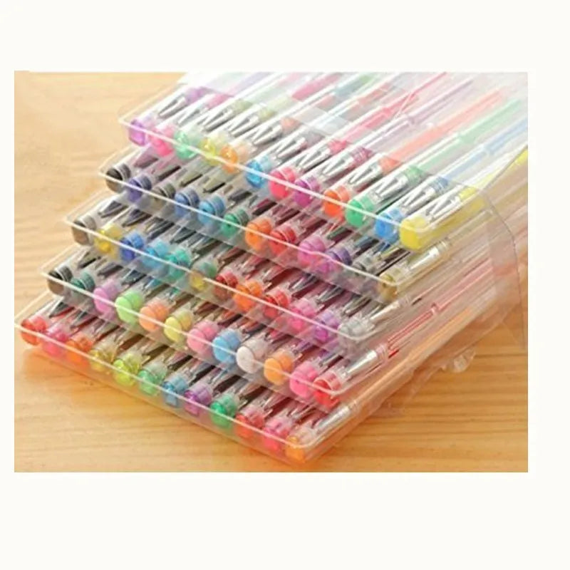 100-colour gel pen and watercolour pen set with highlighter pens showing dual tip sizes