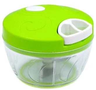 Green manual kitchen chopper with three stainless steel blades and a 500ml container.