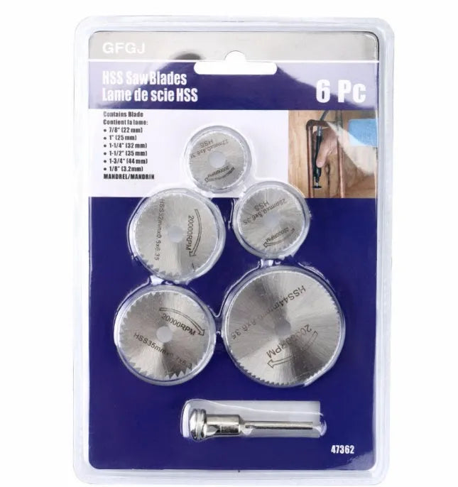 6 piece set of circular saw blades with mandrel for woodworking