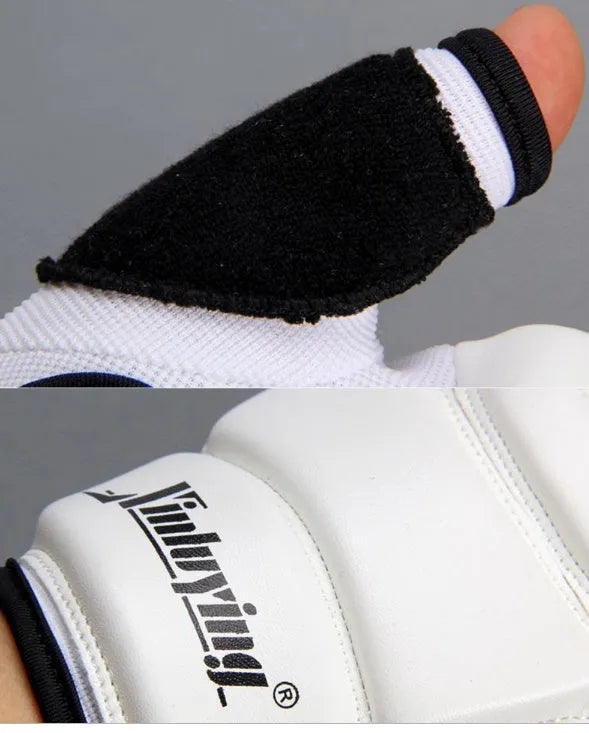 White PU leather boxing gloves and foot protection set for taekwondo with mesh cotton cloth