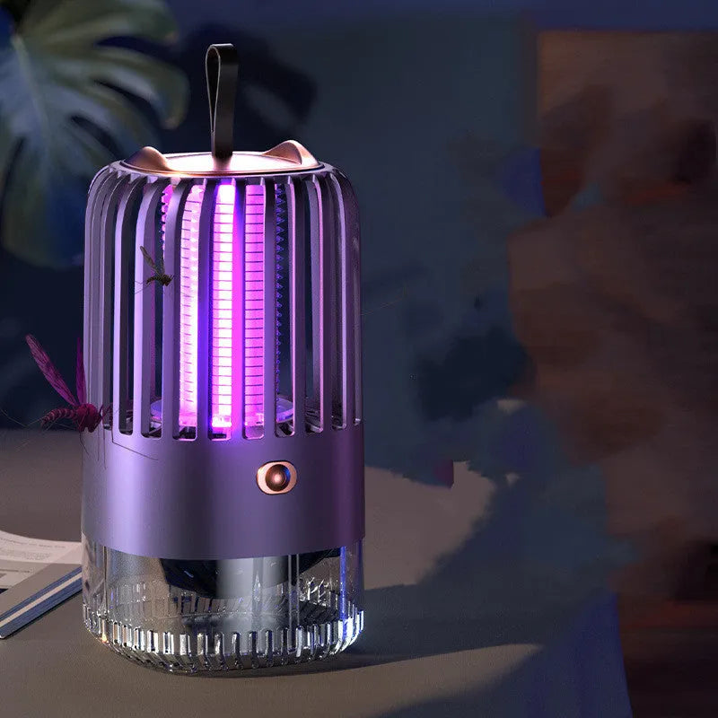 Silent electric shock suction mosquito killer lamp in white plastic with USB charging cable