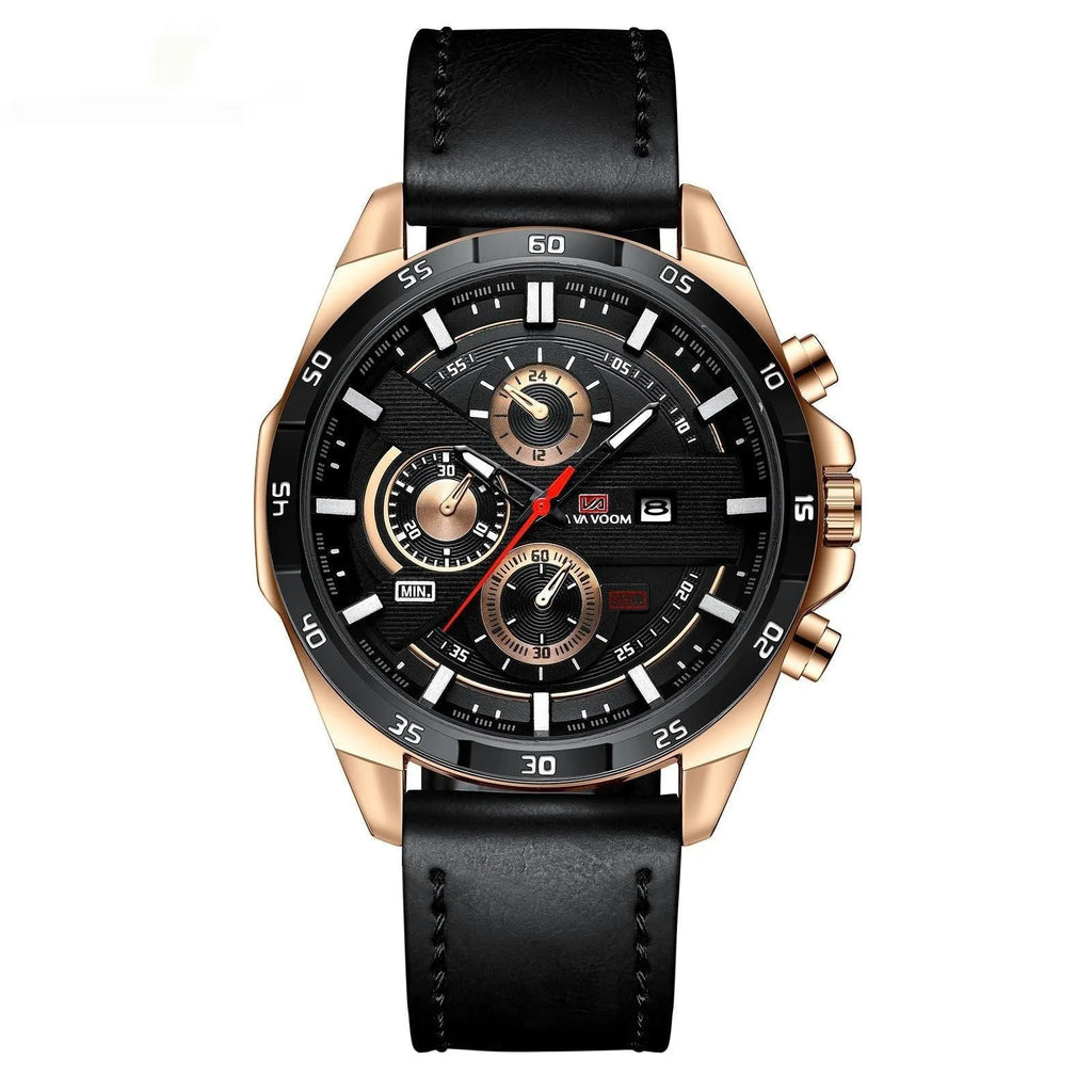 Men's casual quartz watch with business calendar display and waterproof construction in multiple colour options