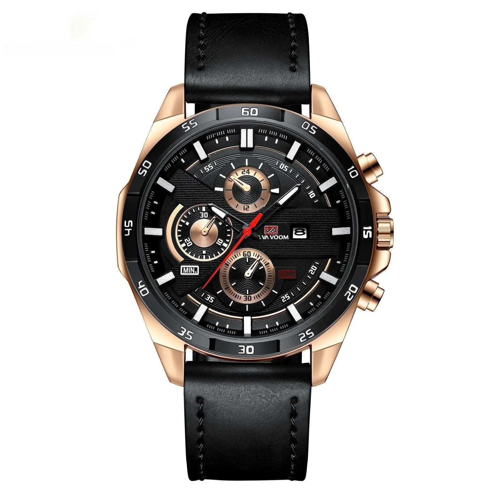Men's casual quartz watch with business calendar display and waterproof construction in multiple colour options