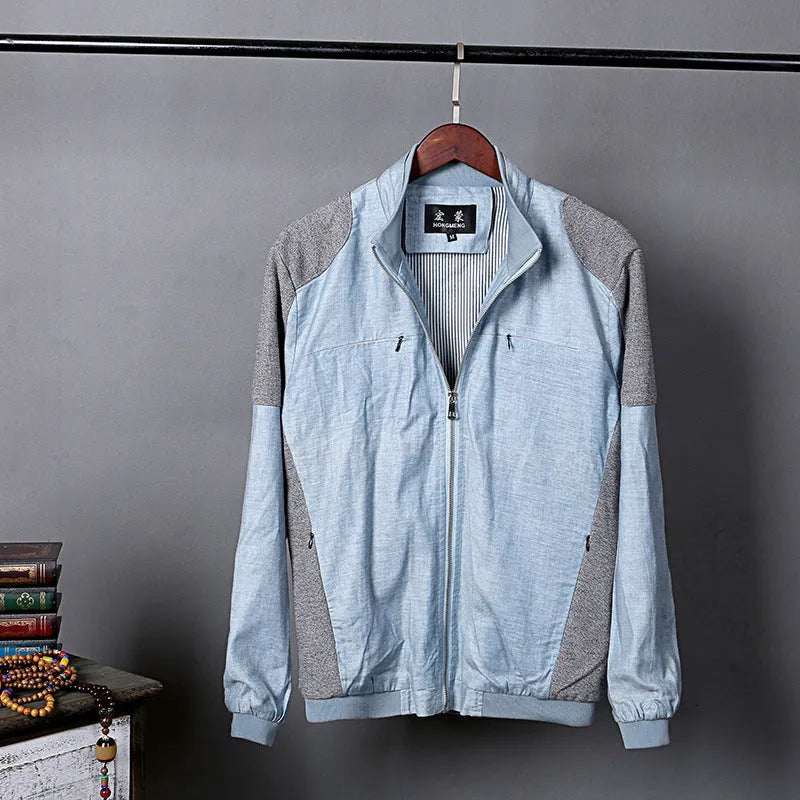 Men's thin cotton linen jacket in regular fit available sizes M to 6XL in heather gray, grass green, or blue colours