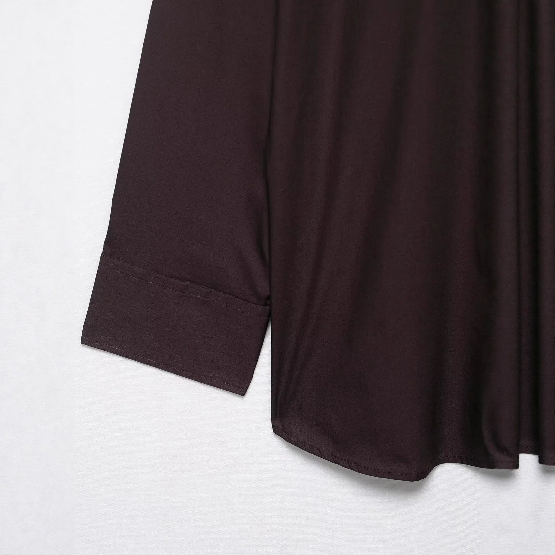 Brown women's long sleeve shirt with integrated poplin scarf and decorative bow tie
