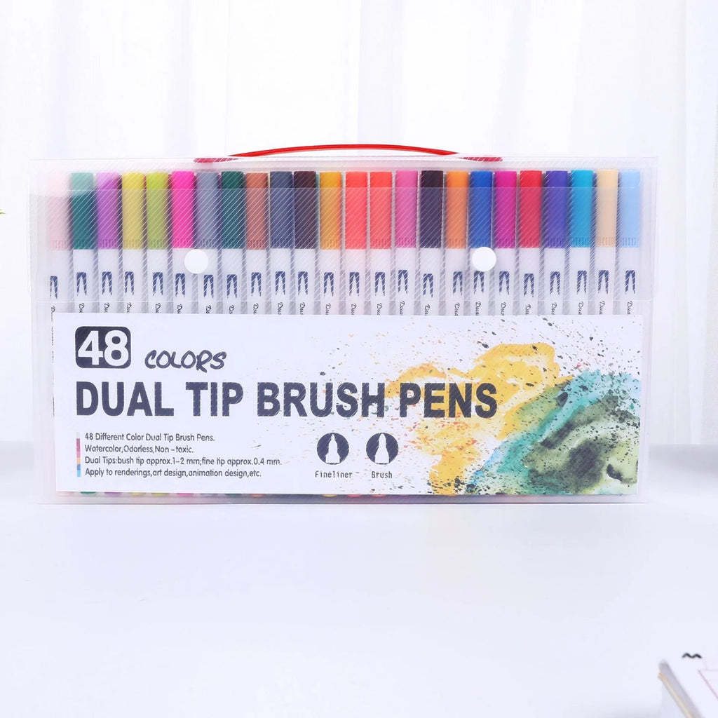 Set of watercolour pens in a case, showing multiple colour options for art and promotional projects.