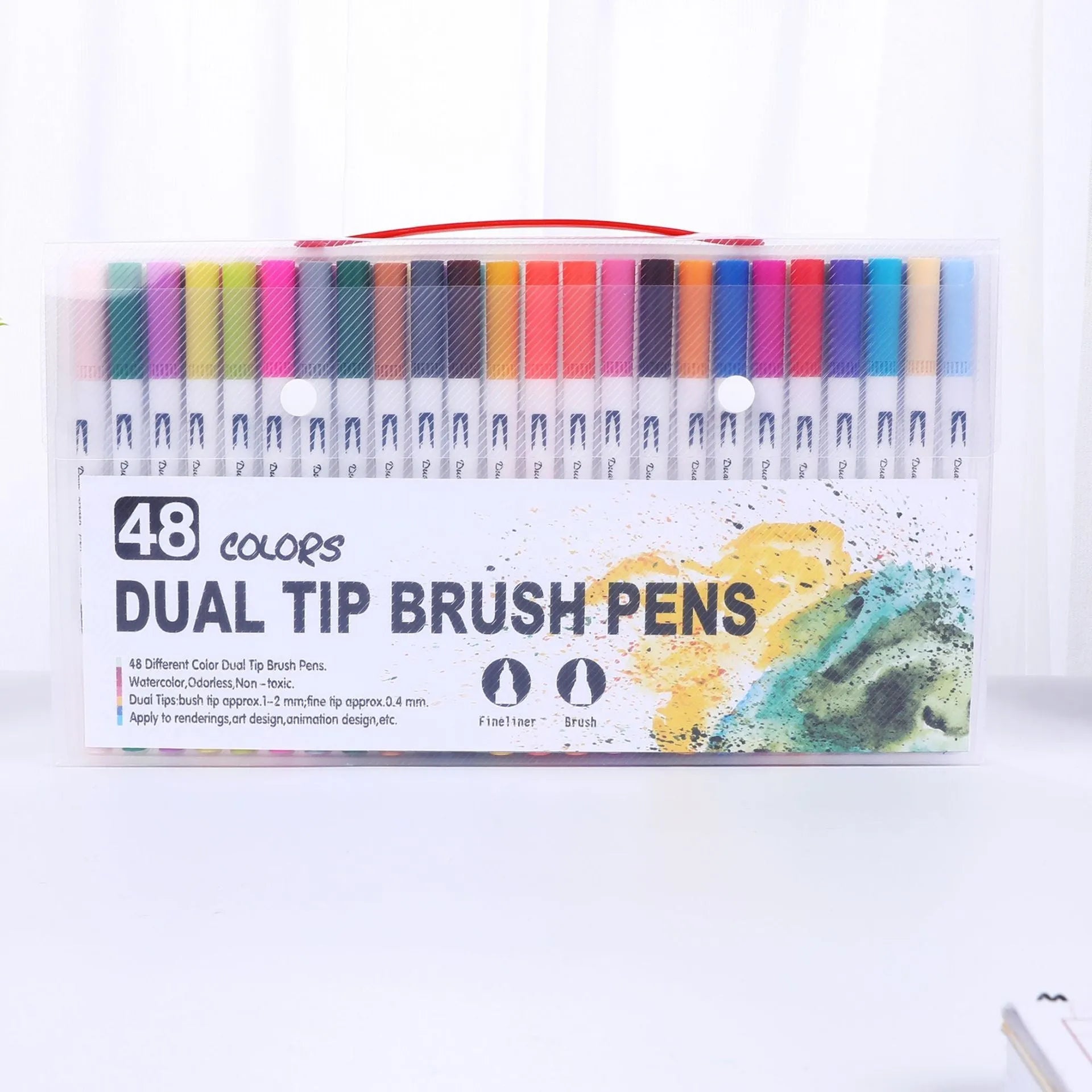 Set of watercolour pens in a case, showing multiple colour options for art and promotional projects.
