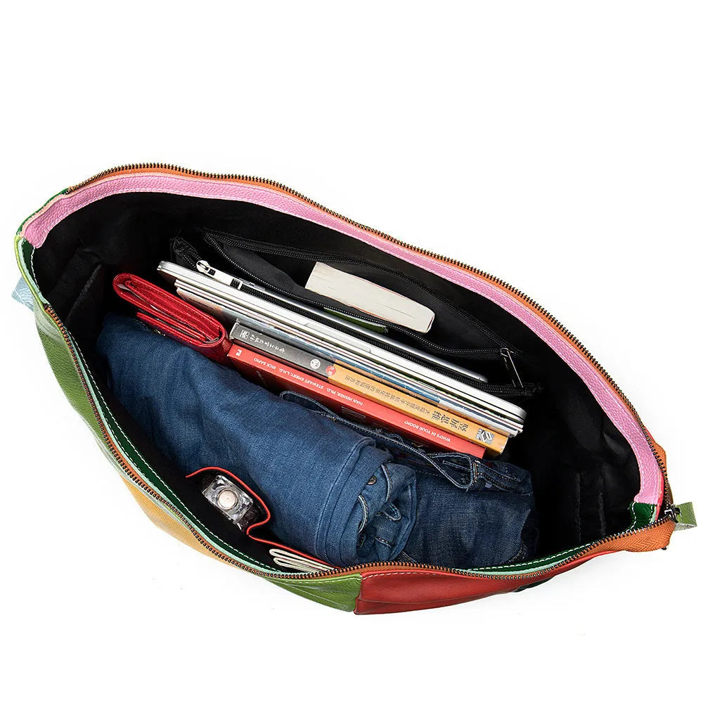 Genuine cowhide leather stitching rubbing travel bag shown in picture colour, featuring crossbody strap.