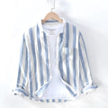 Men's Hong Kong style thin long sleeve shirt in blue with loose fit plus size design