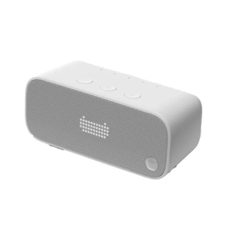 Blue Elf sugar cube shaped AI smart WiFi speaker on a wooden shelf