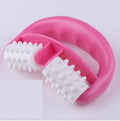 Handheld anti-cellulite massager roller with TPE dot wheels in blue colour on white background