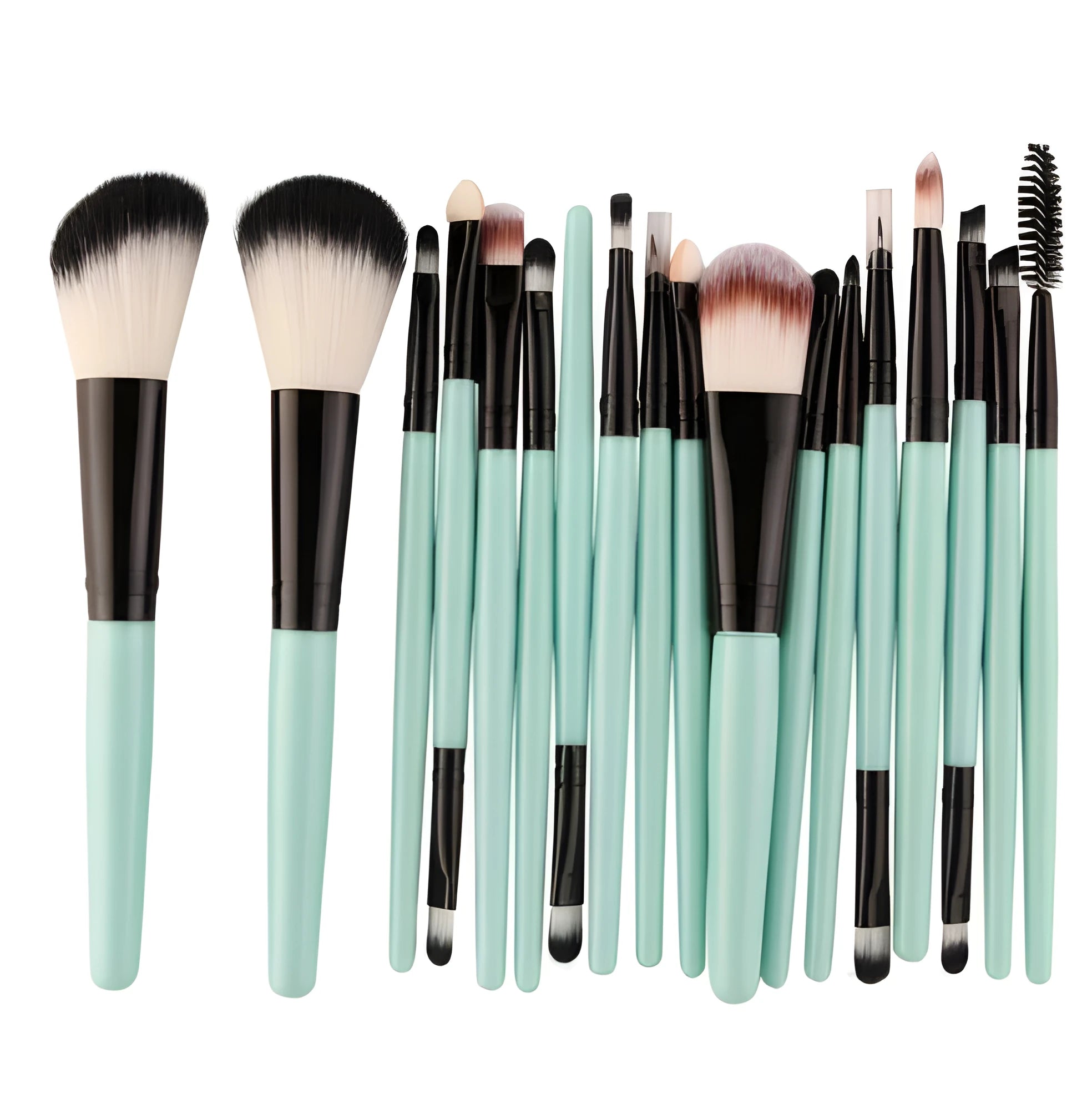 18-piece makeup brush set with fan-shaped cosmetic tools for professional application