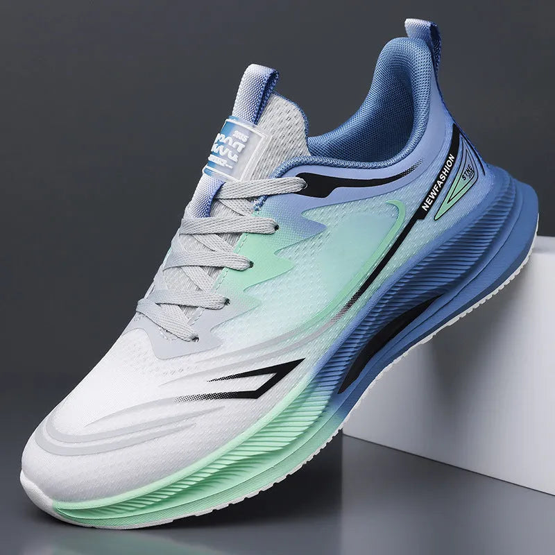 Men's low-top casual shoes in gray-green with mesh upper and rubber sole