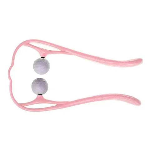 Plastic swan-shaped neck and shoulder massager roller in blue, green, or pink on a white background