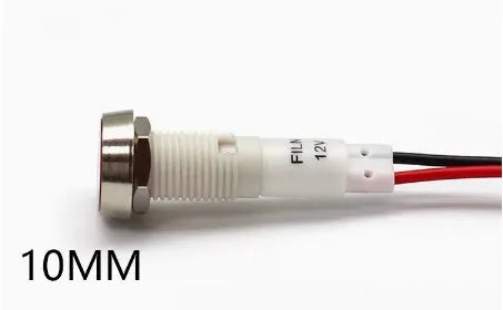 10mm stainless steel edge plastic indicator light with wire and flat metal bezel in multiple colours