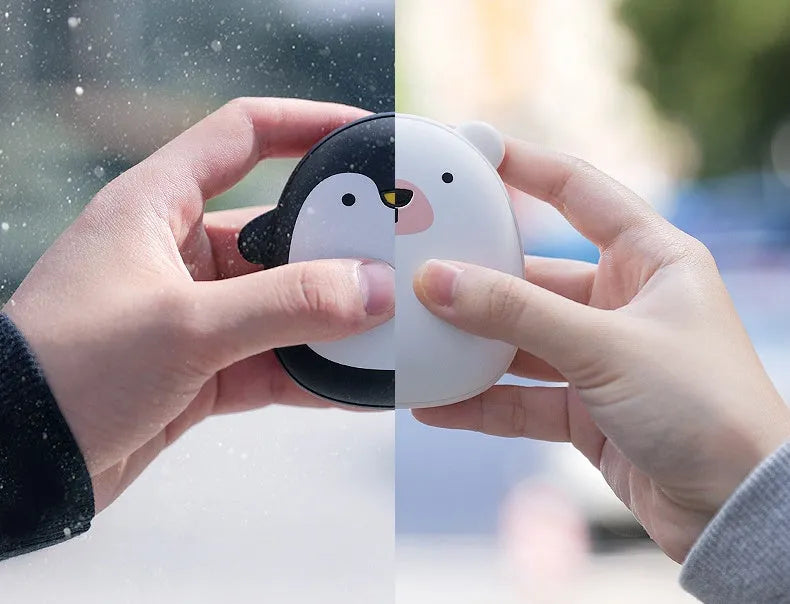 Cartoon penguin polar bear design USB rechargeable electric hand warmer showing front view
