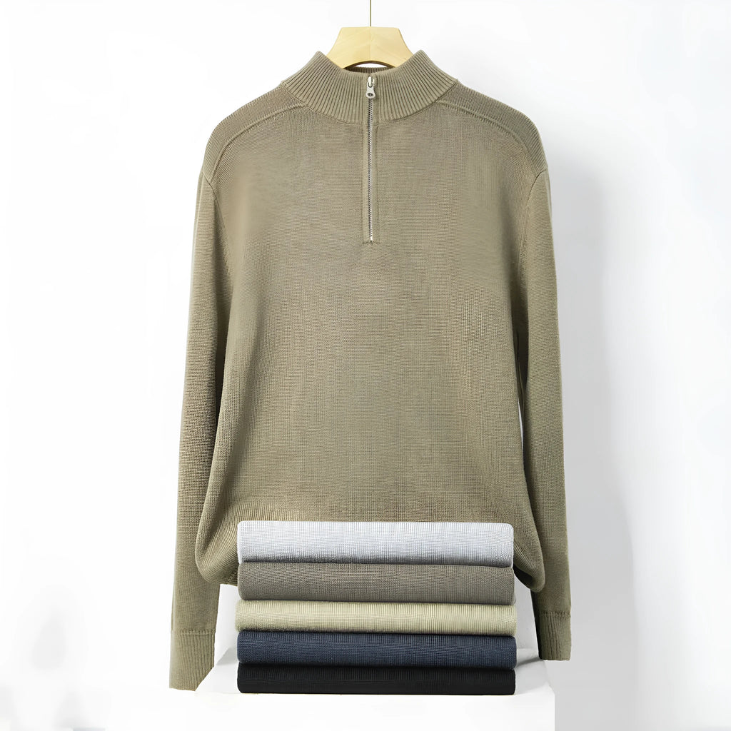 Men's casual thickened wool pullover sweater in slim fit, shown in one of six available colours.