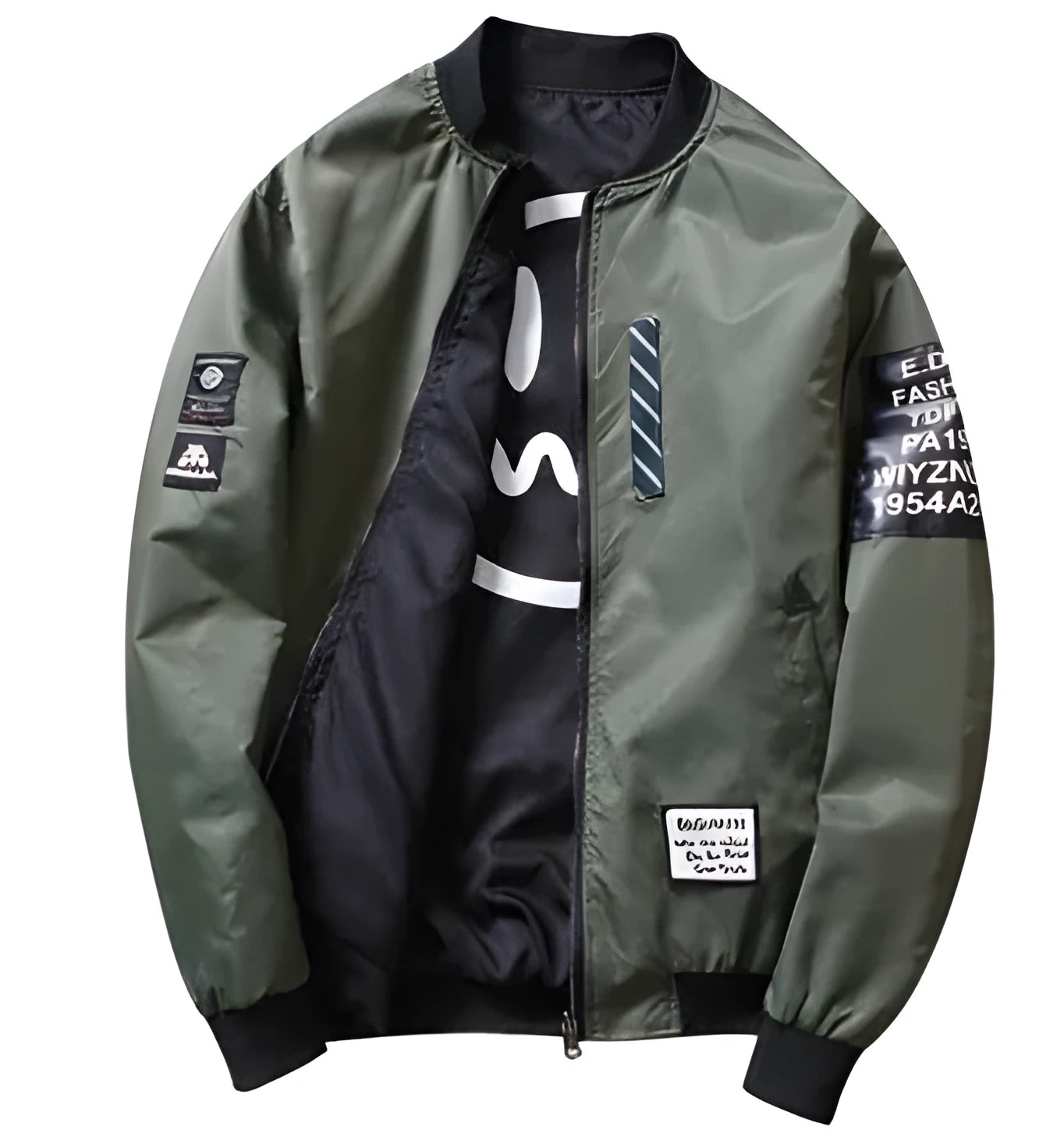 Men's reversible flight jacket showing dual colour options in black, blue, or green stripe patterns for casual autumn and winter wear