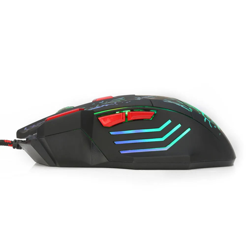 Water Crack H300BK black gaming mouse with colourful luminous lighting and 1.5 metre USB cable