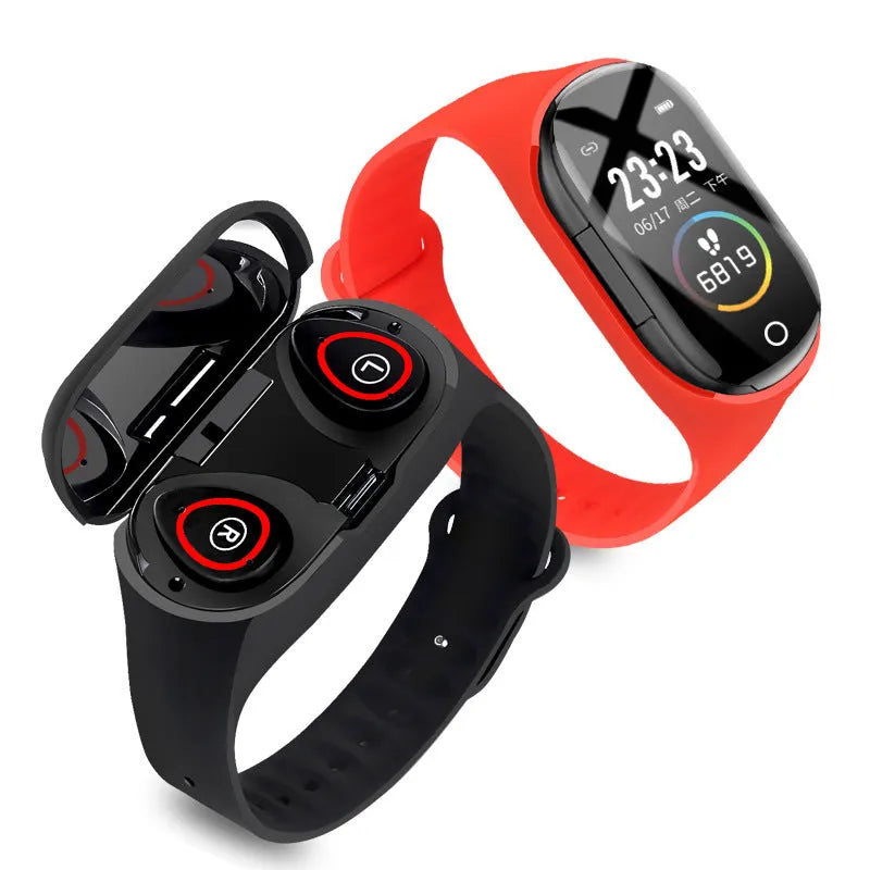 Smart bracelet earphone combo wearable device with 1-inch screen on silicone wristband