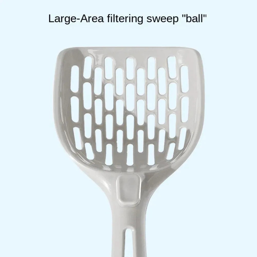 Grey plastic cat litter scoop with matching base tray for self-cleaning litter boxes