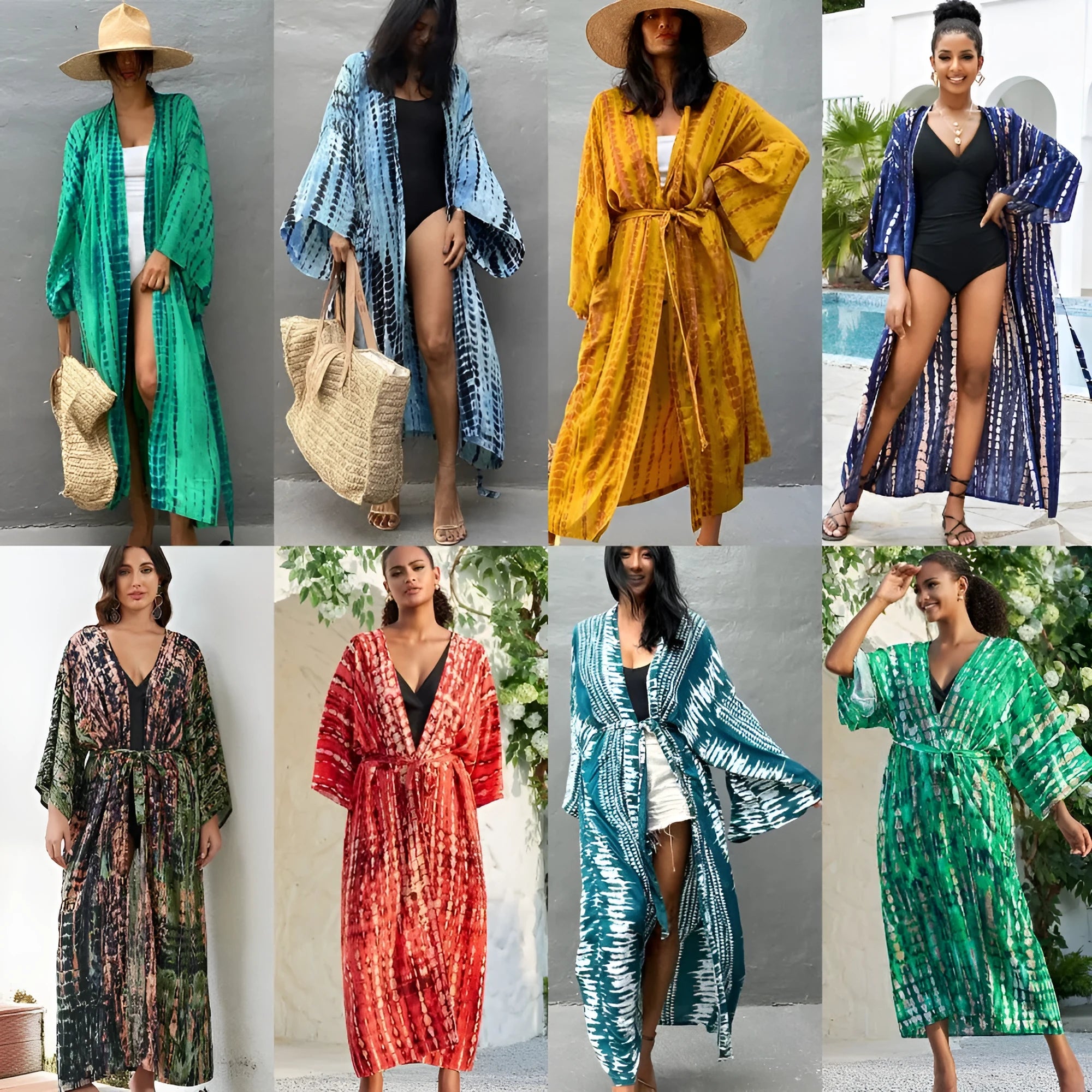 Printed loose beach cover-up shirt in cotton with long sleeves for sun protection
