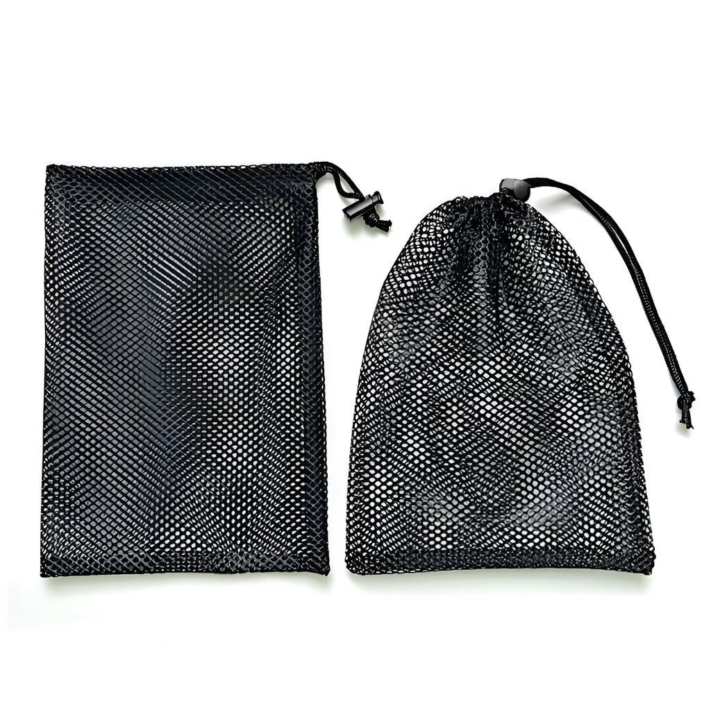 Black mesh drawstring storage bag for children's water ball toys in three different sizes
