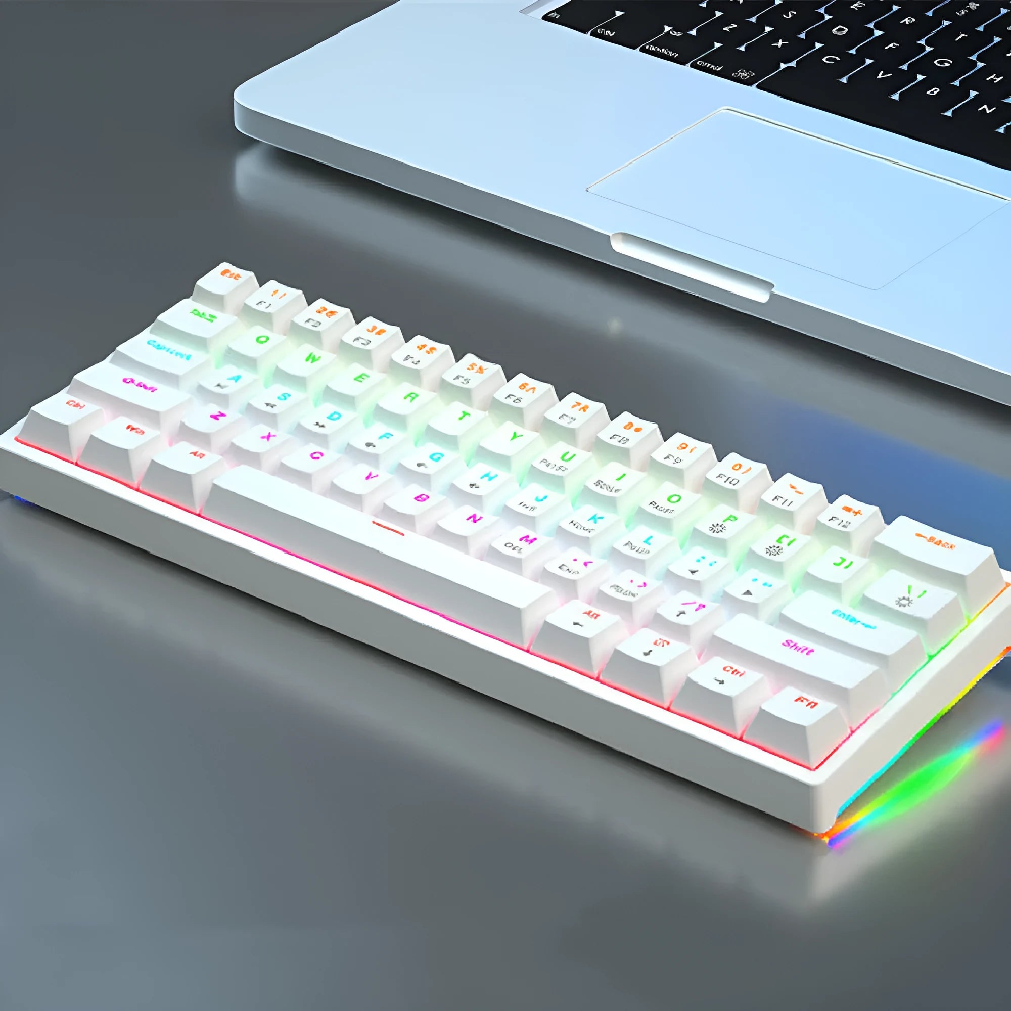 61-key compact mechanical keyboard with blue-white tea switches and wired connection