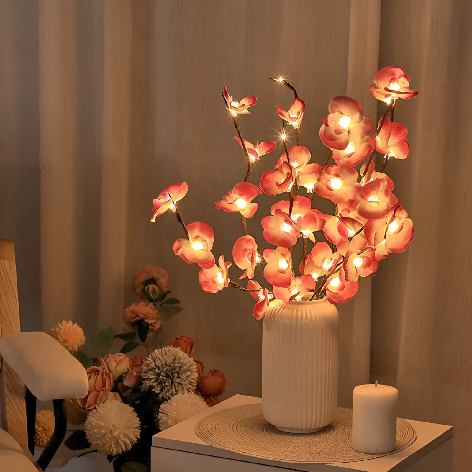 65cm pink LED phalaenopsis branch decorative light with battery operation