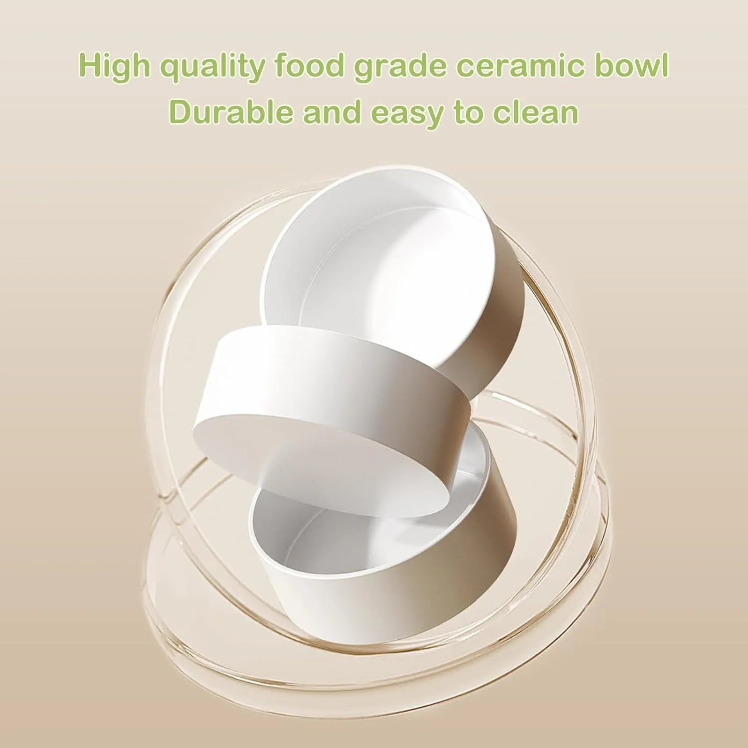 Ceramic elevated cat bowls with 15-degree tilted design in green, white, or yellow colour options
