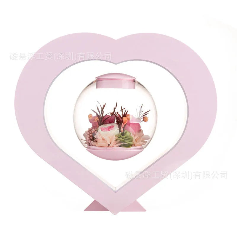 Pink preserved rose ornament with LED lights and optional audio Bluetooth base for birthday Valentine gifts
